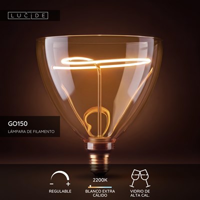 Lucide GO150 - Lámpara de filamento - Ø 15 cm - LED Regul. - E27 - 1x4W 2200K - Ámbar